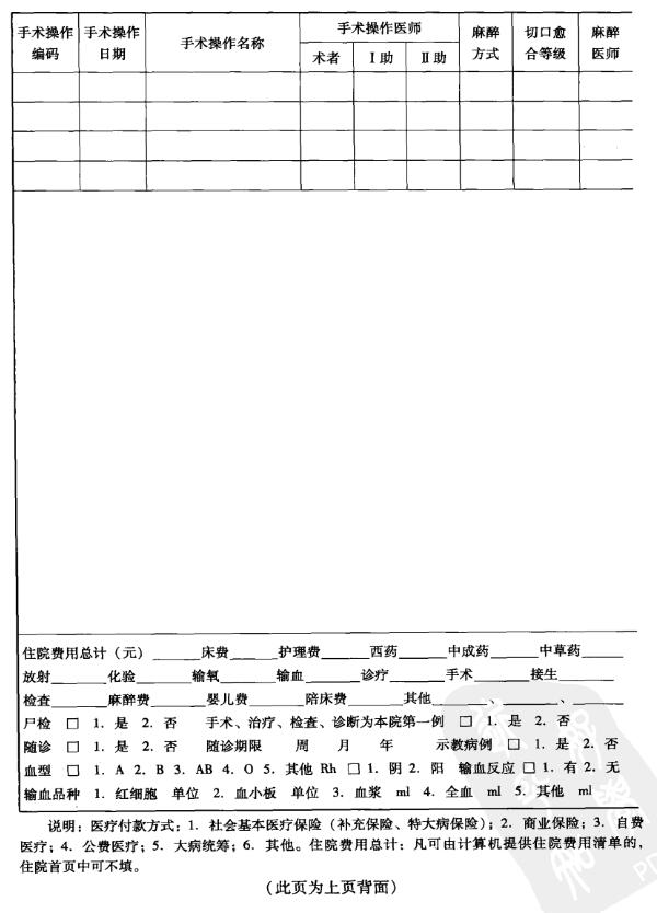 住院病案首页填写说明（卫医发[2001]286号）